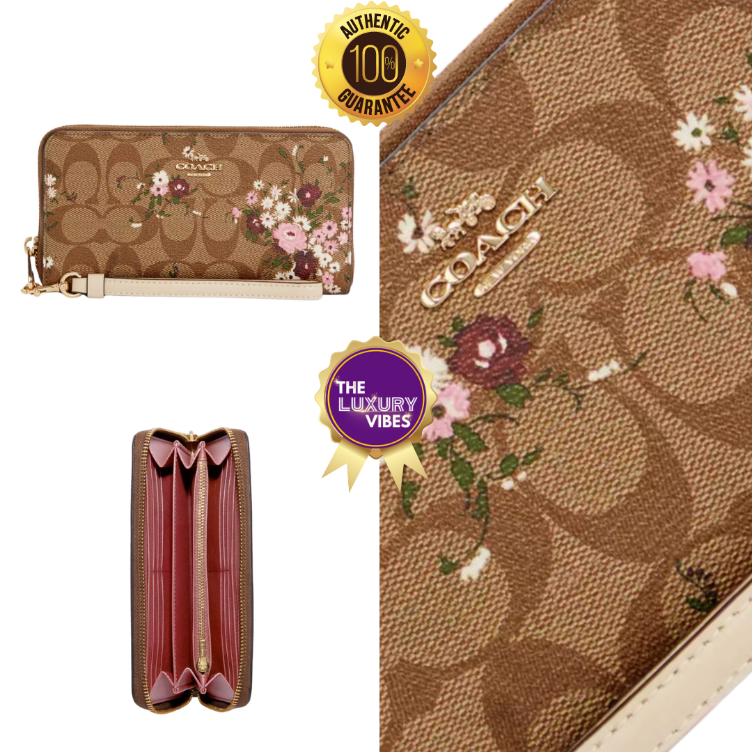 COACH Accordion Zip Wallet In Signature Canvas With With Evergreen Floral Print C4456