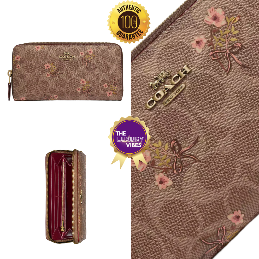 COACH Accordion Zip Wallet In Signature Canvas With Floral Bow Print 67245