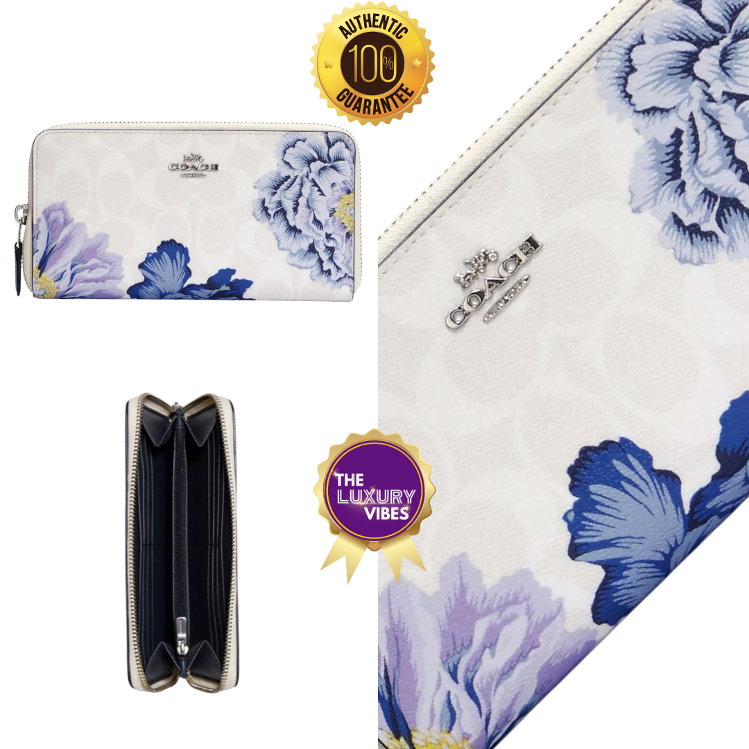 COACH Accordion Zip Wallet in Signature Canvas with Kaffe Fasset Print in periwinkle 6656