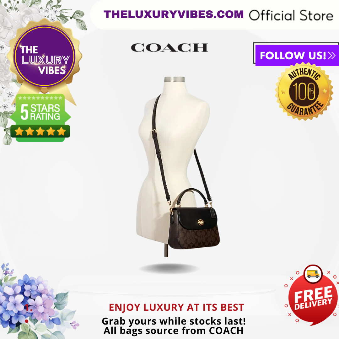 COACH Marlie Top Handle Satchel in Signature Canvas Brown Black C1765