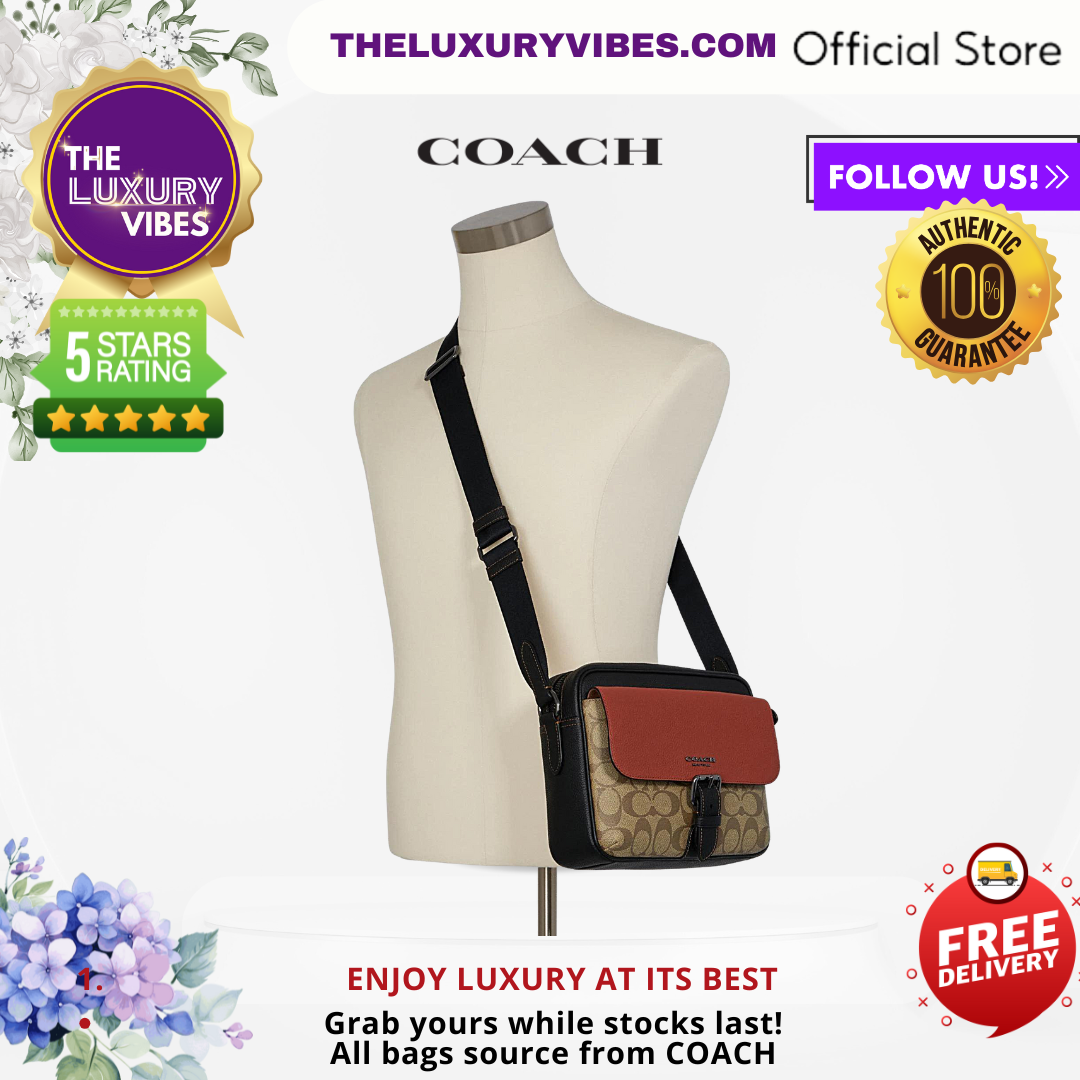 COACH Hudson Crossbody In Colorblock Signature Canvas/Khaki Terracotta Multi