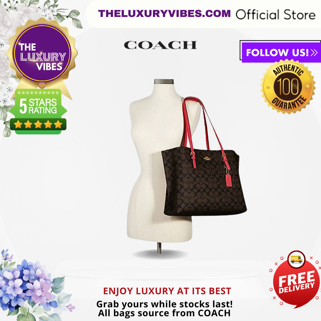 COACH Mollie Tote in Signature Canvas Brown 1941 Red