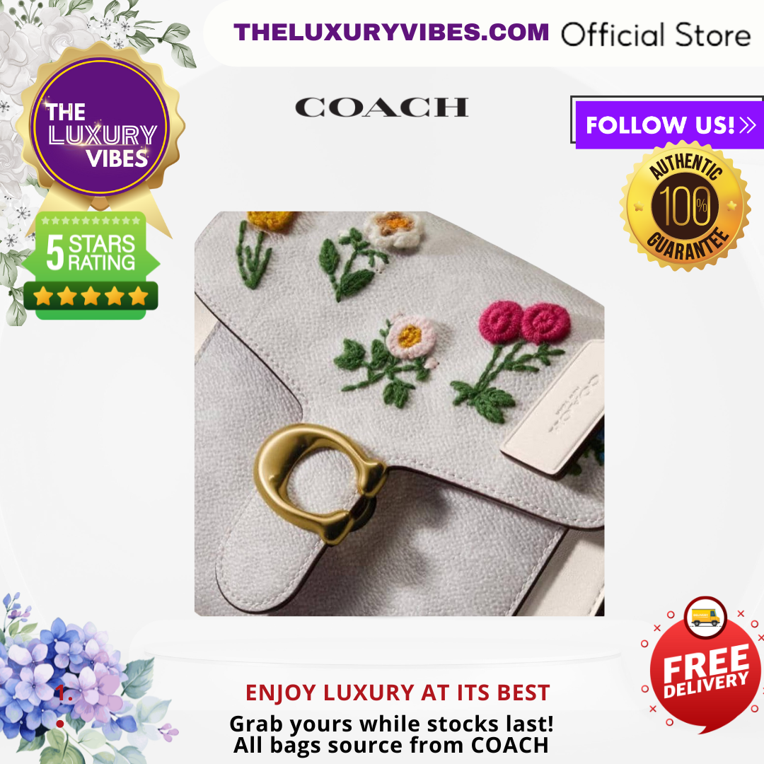 COACH Tabby Top Handle 20 in Signature Canvas with Floral Emboidery 629