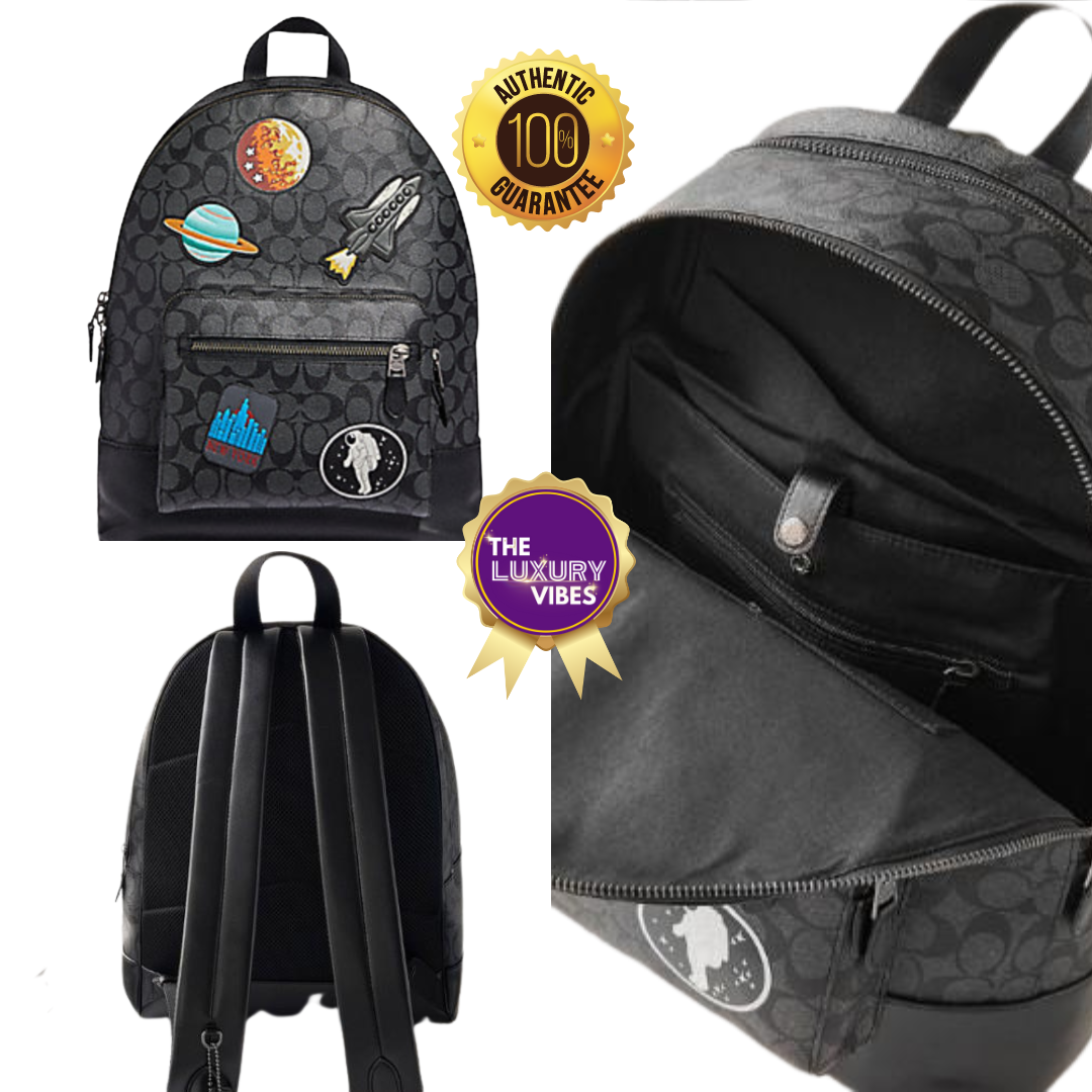 COACH West Backpack in Signature Canvas  with space patches F29040