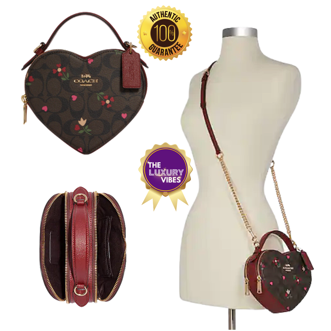 Coach Heart Crossbody In Signature Canvas With Heart Petal Print-Gold/Brown Multi-C8040