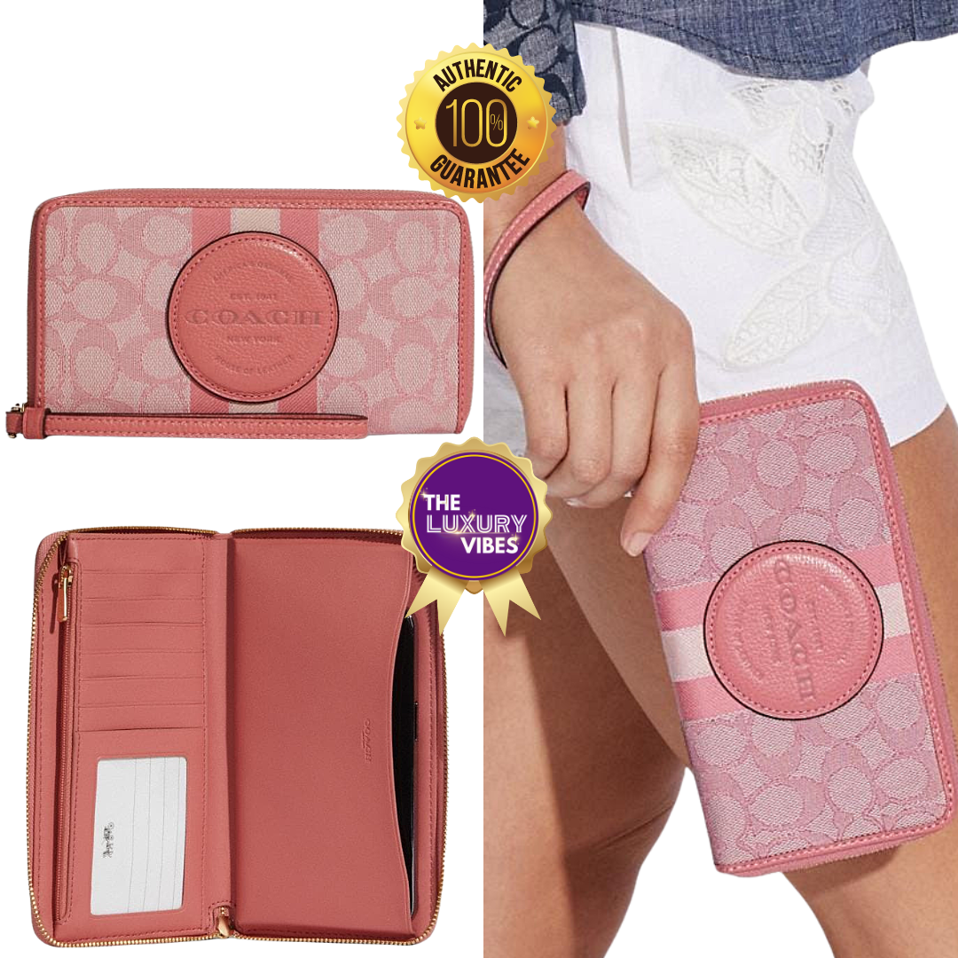 Coach Dempsey Large Phone Wallet in Signature Jacquard with Stripe and Coach Patch - Taffy C9073