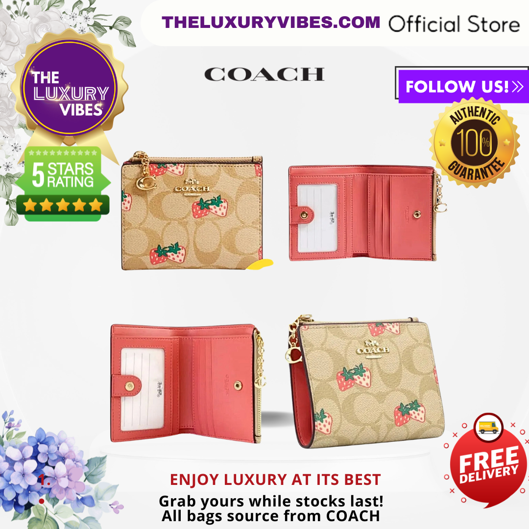 COACH Snap Card Case Wallet with Strawberry Print 91199