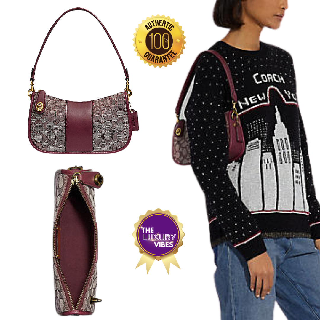 COACH Swinger Bag In Signature Jacquard-Burgundy Blk Cherry