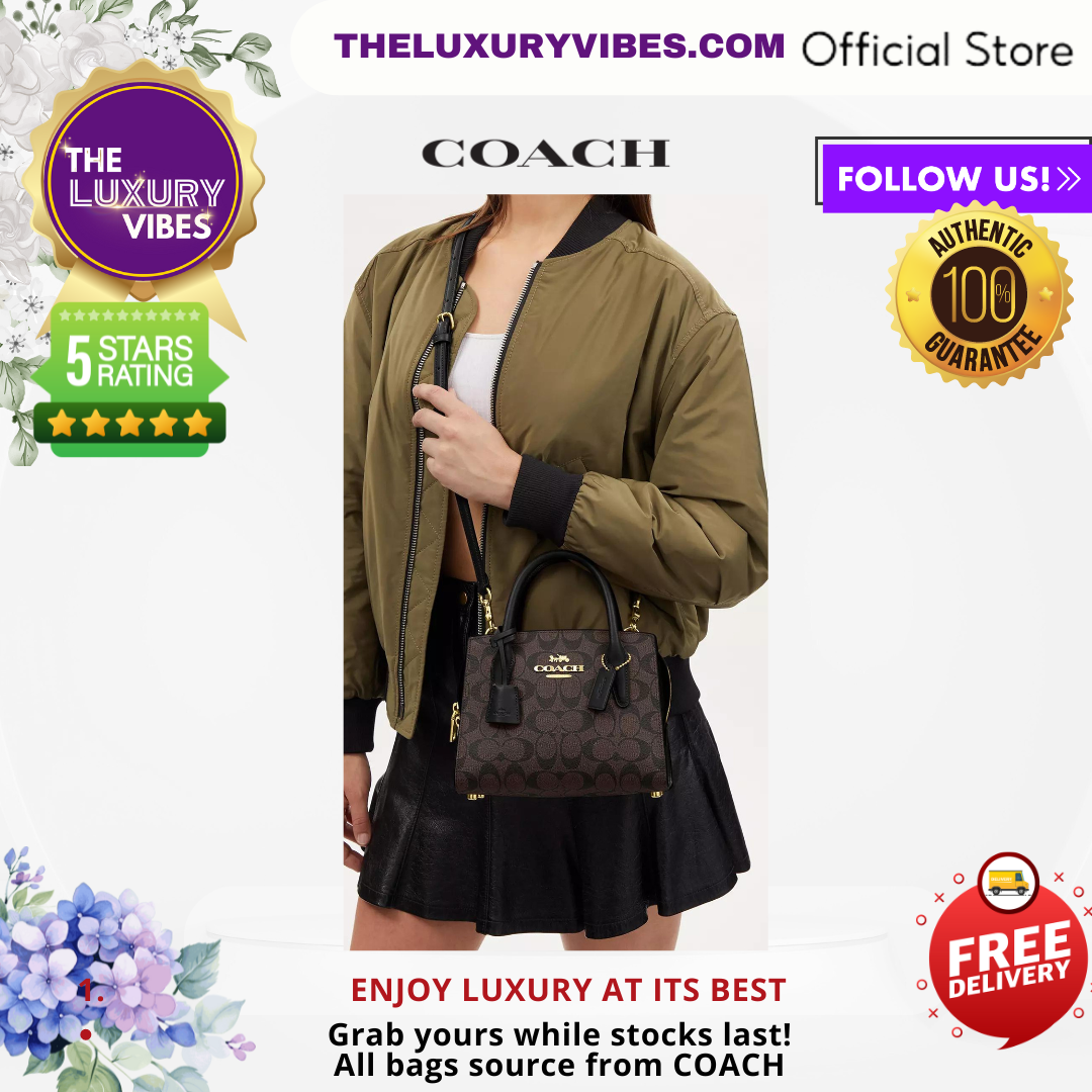 COACH Andrea Carryall in Signature Canvas Brown Black CP083