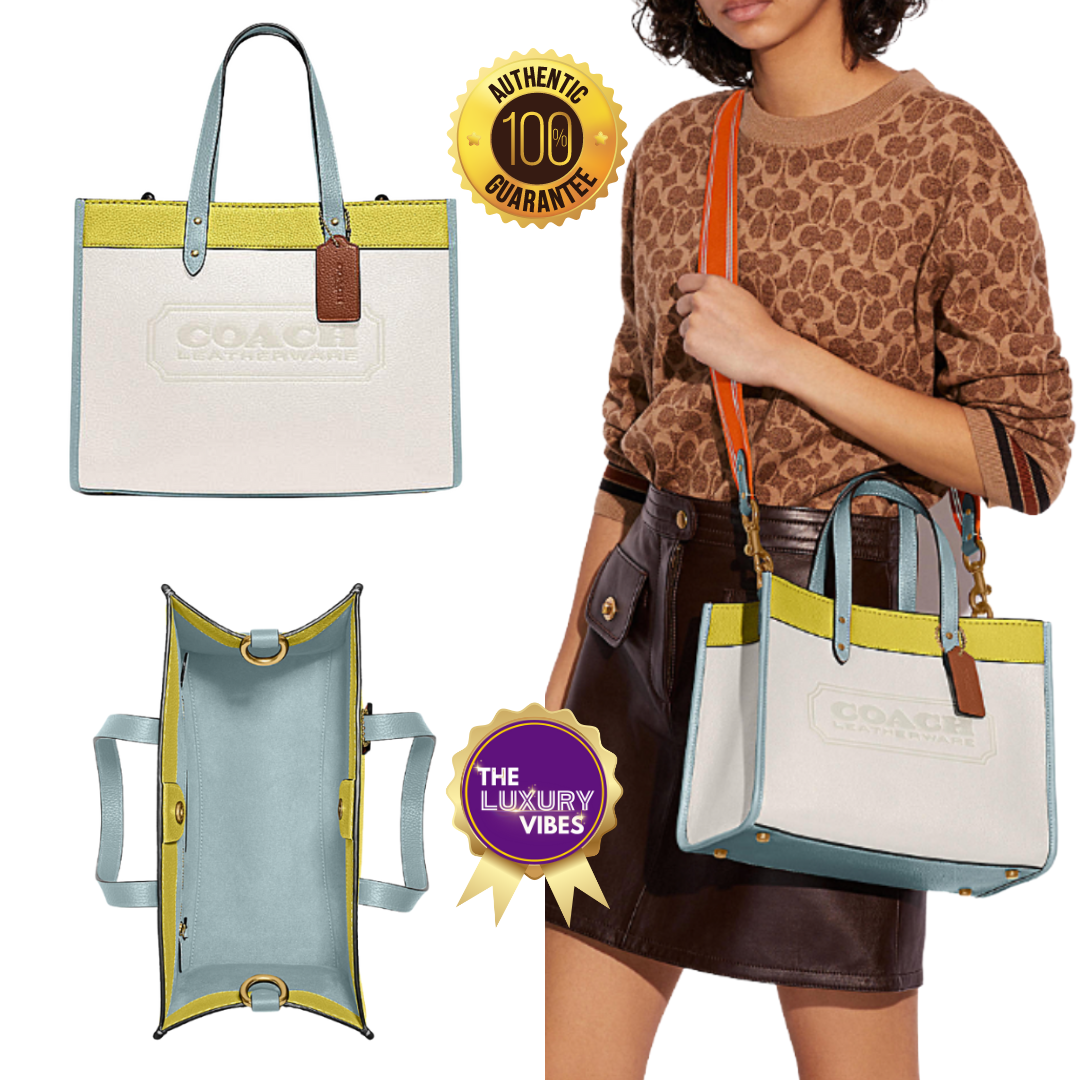 COACH Field Tote 30 in Colorblock with COACH Badge/Keylime Aqua C0777