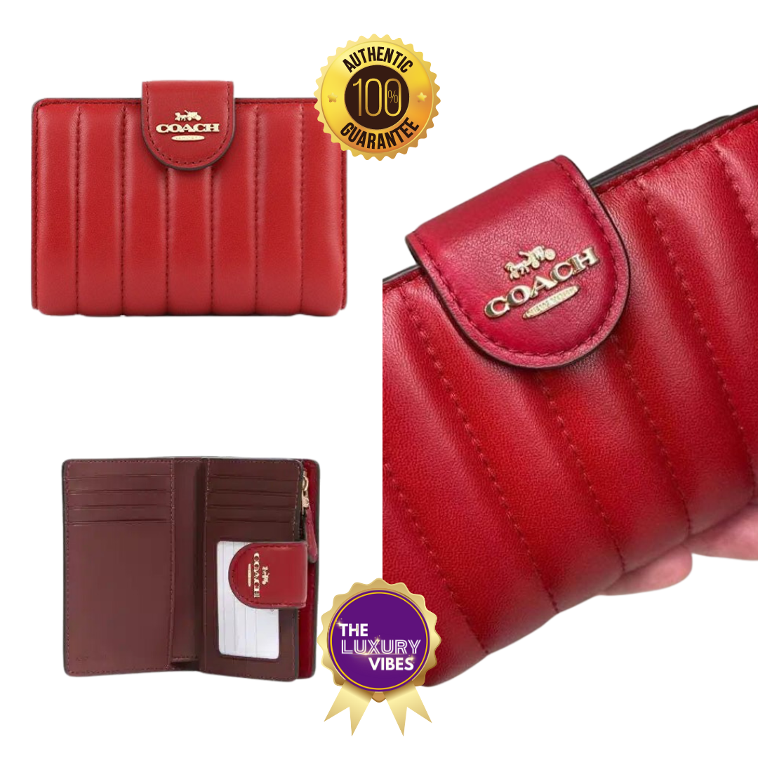 COACH Medium Corner Zip Wallet with Quilting - Red