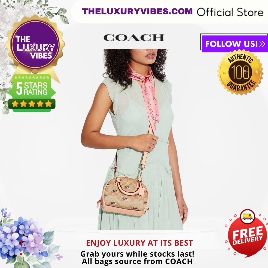 COACH Sydney Satchel in Signature Canvas with Strawberry Print CB596