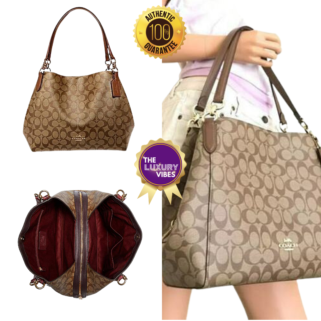 Coach Hallie Shoulder Bag Signature Canvas in Saddle Brown F80298