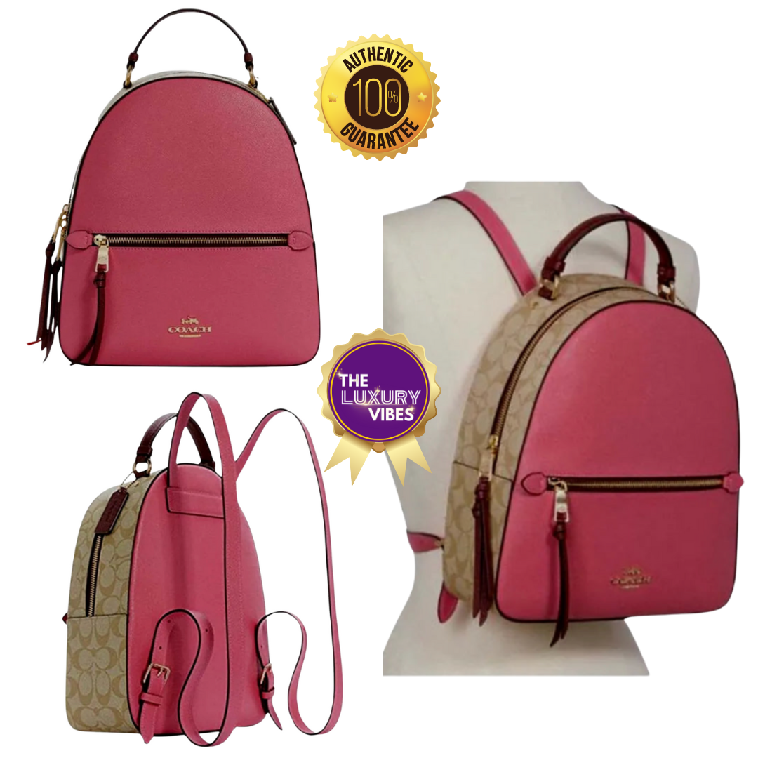 COACH Jordyn Backpack in Blocked Signature Canvas Saddle Pink F76622