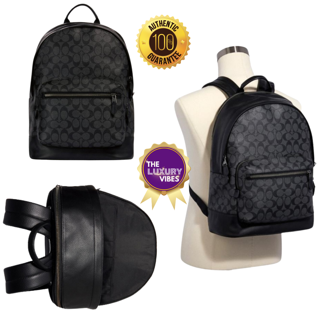 COACH West Backpack in Signature Canvas Charcoal Black 2736