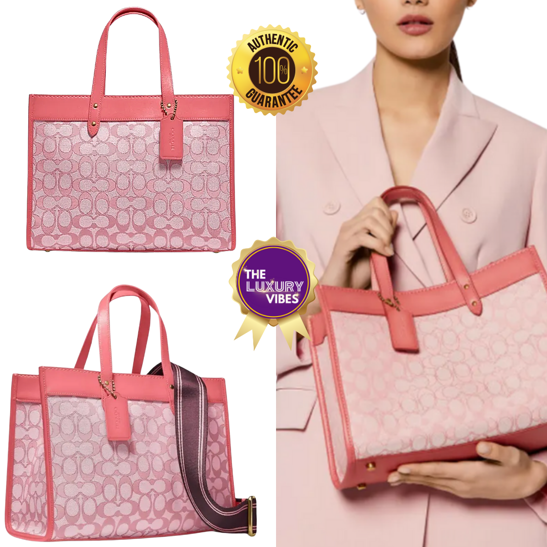 COACH Field Tote 30 With Signature Jacquard Pink C3282