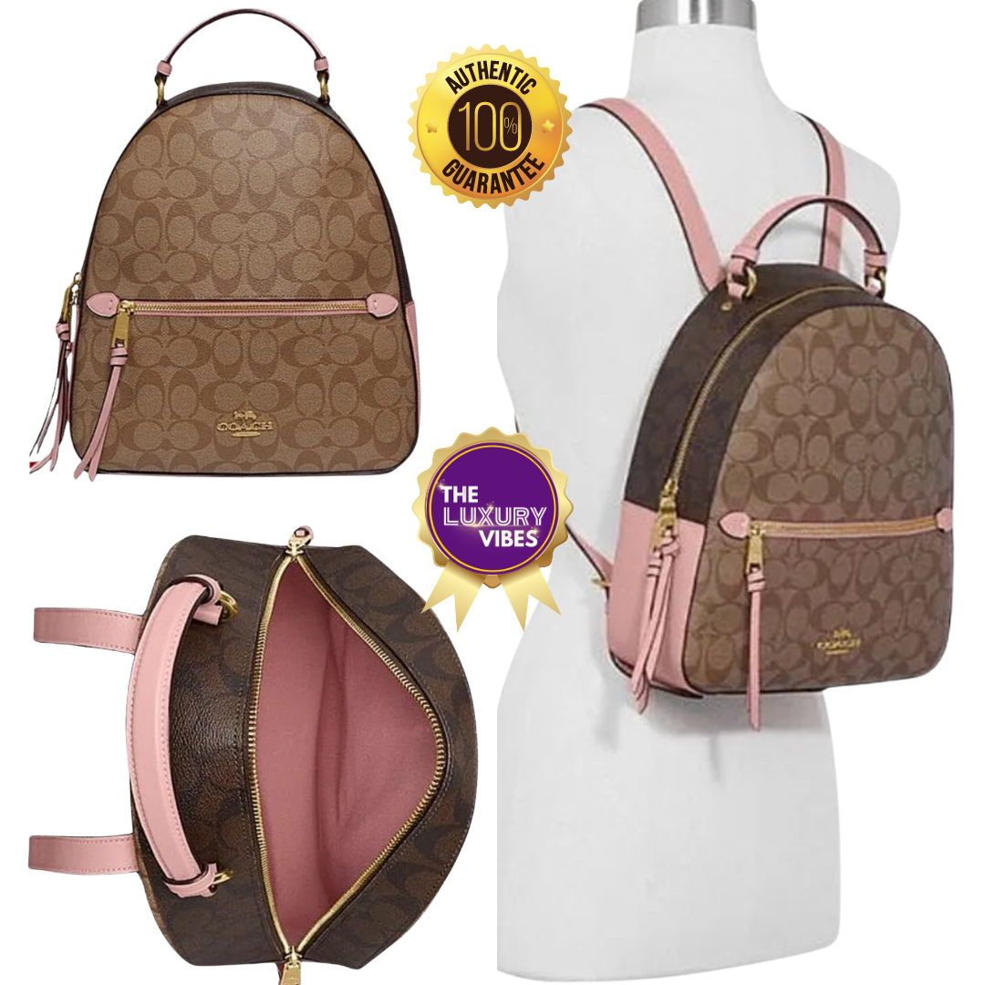 COACH Jordyn Backpack in Blocked Signature Canvas Khaki Pink F76715