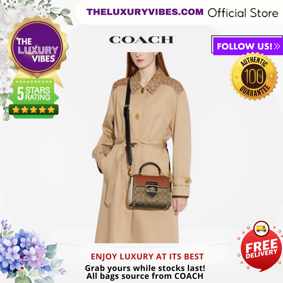 COACH Morgan Top Handle Satchel In Colorblock Signature Canvas in Gold/Khaki Multi CE569