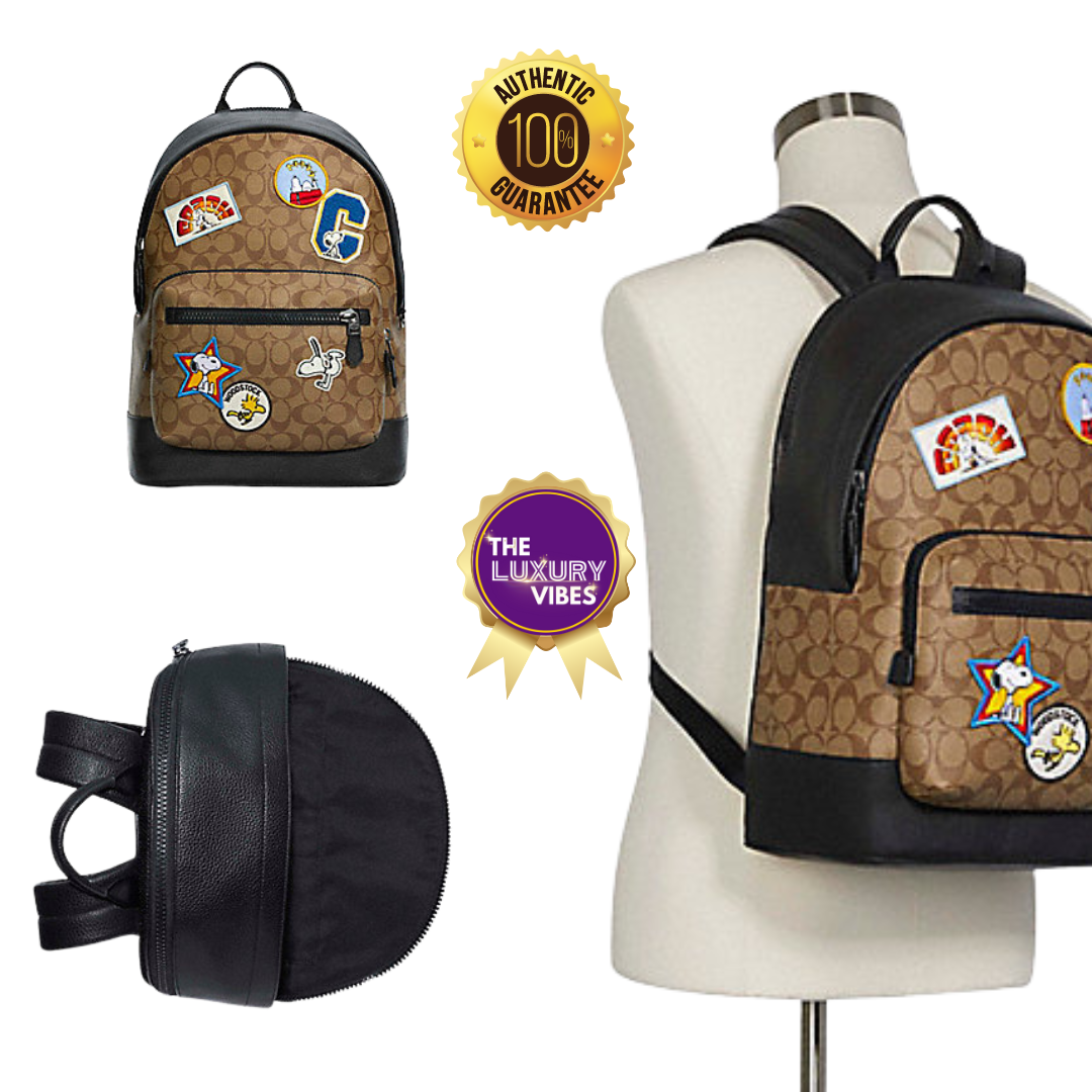 Coach X Peanuts West Backpack In Signature Canvas With Varsity Patches C4030