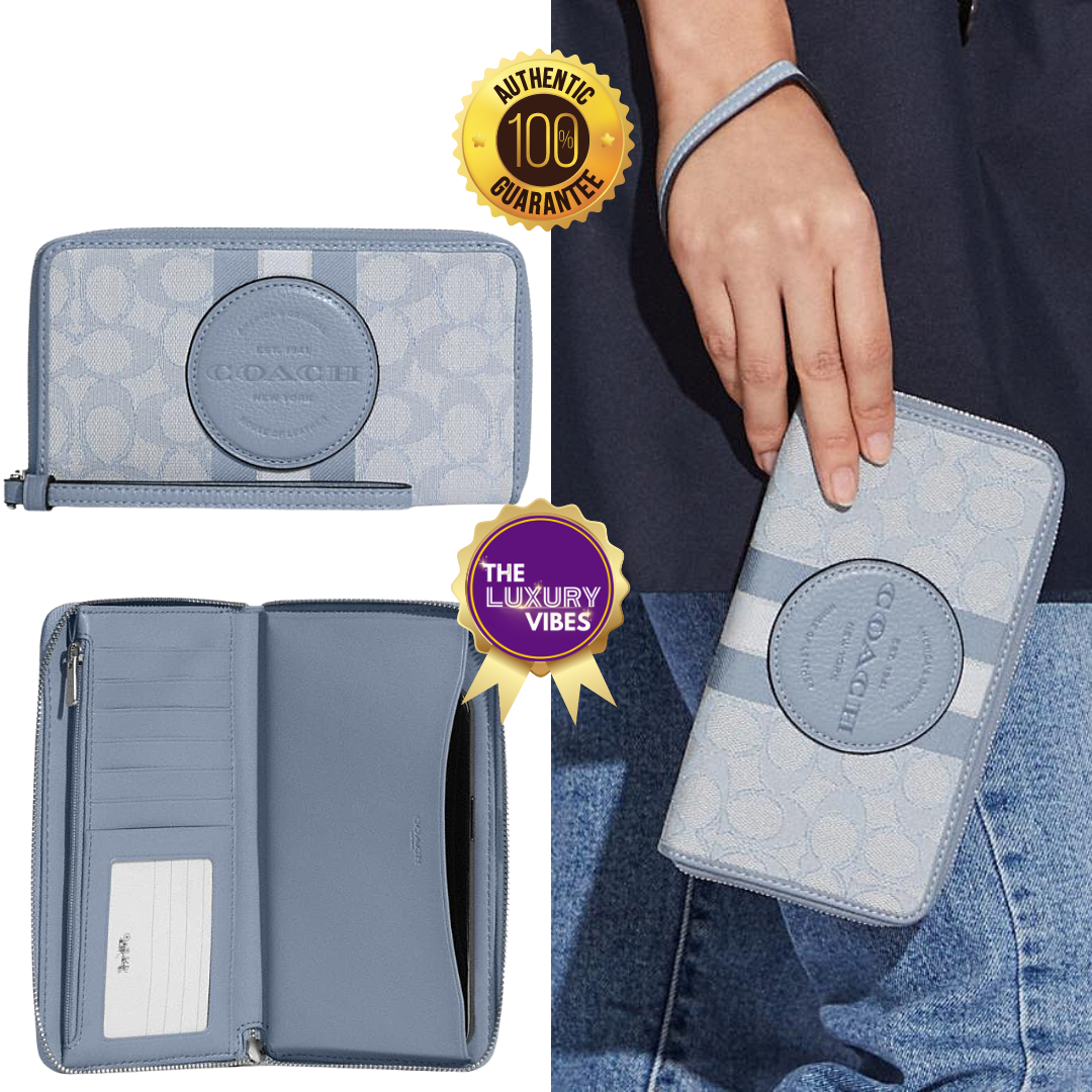 Coach Dempsey Large Phone Wallet in Signature Jacquard with Stripe and Coach Patch - MARBLE BLUE-C9073