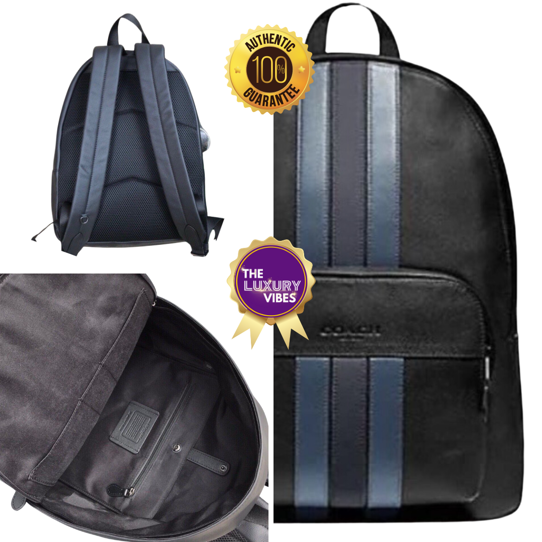 COACH Houston Backpack with Varsity Stripe Midnight Nickel 49324