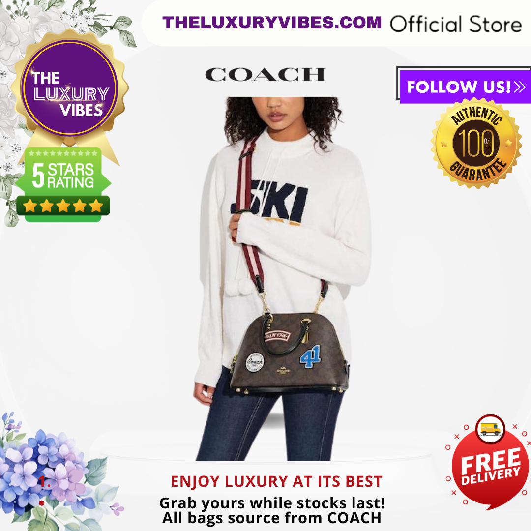 COACH Katy Satchel in Signature Canvas with Ski Patches CE594