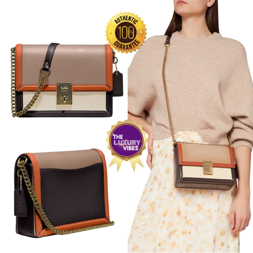 COACH Hutton Shoulder Bag In Colorblock in Taupe Ginger Multi 89070