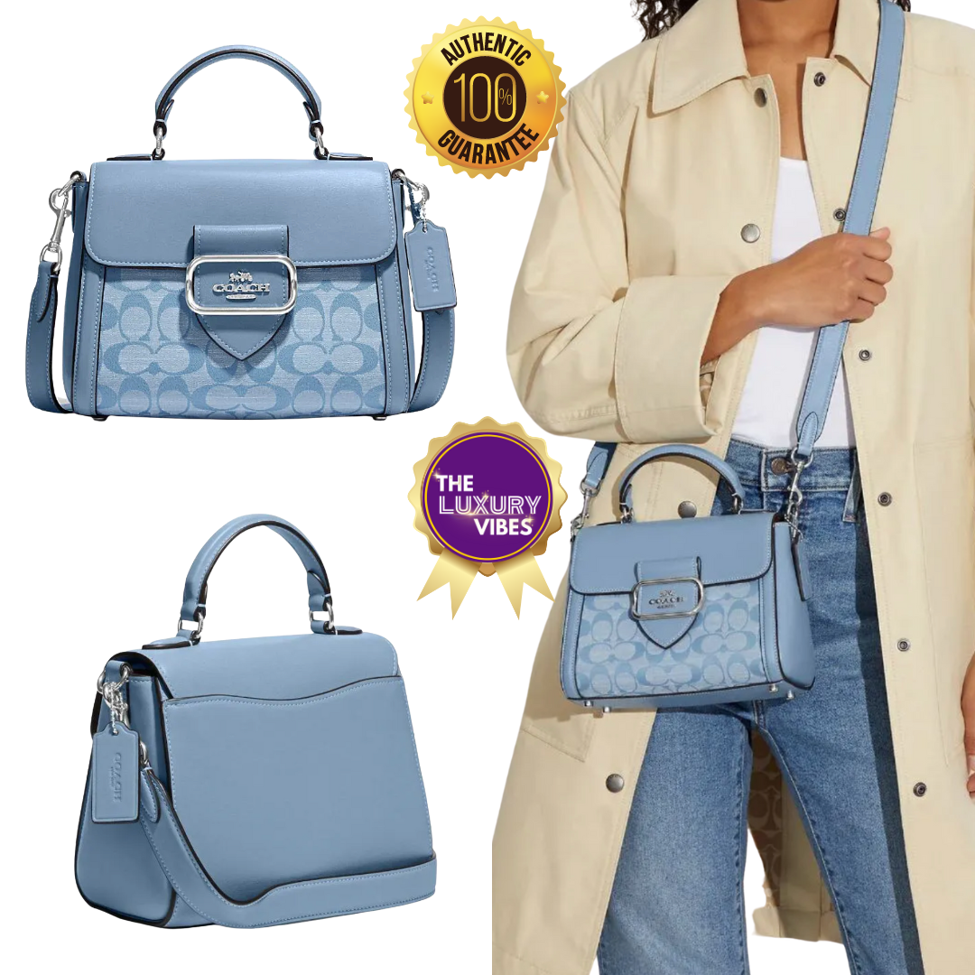 COACH Morgan Top Handle Satchel in Signature Chambray in Silver/Cornflower Multi CH142 BLUE