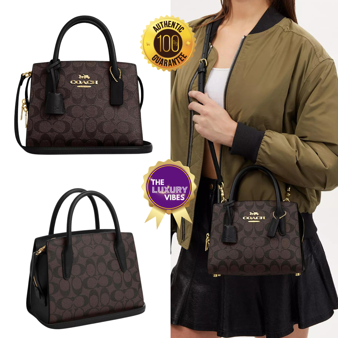 COACH Andrea Carryall in Signature Canvas Brown Black CP083