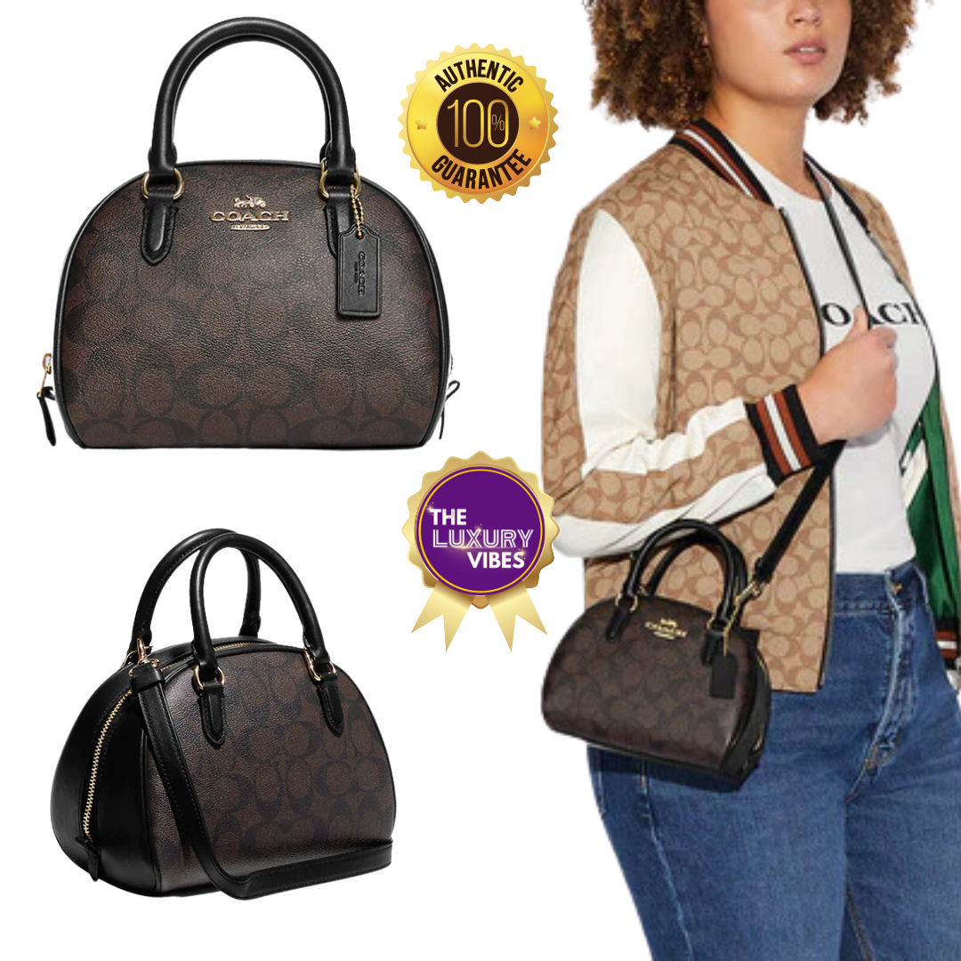 COACH Sydney Satchel in Signature Canvas Brown Black CA591