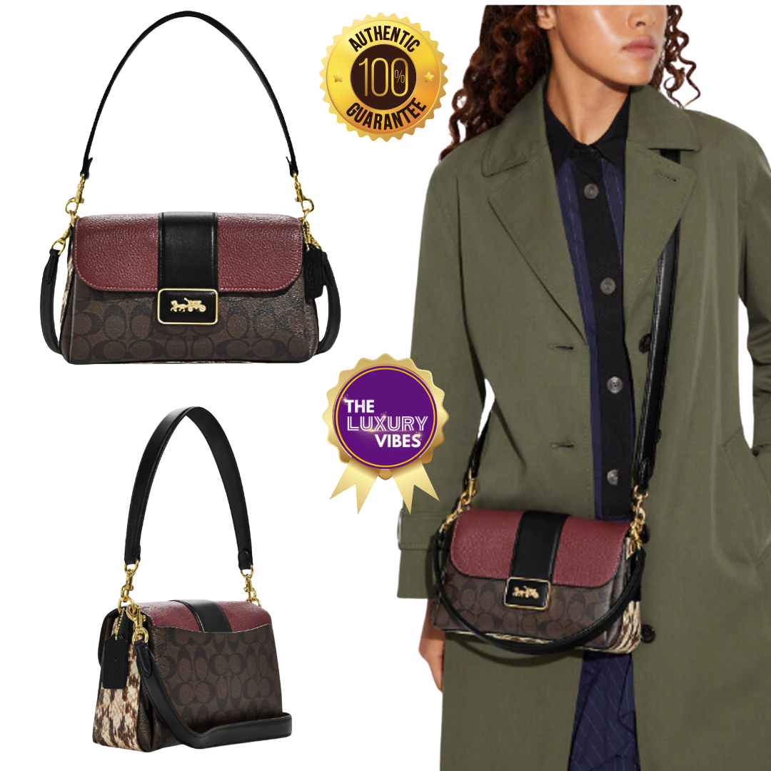 COACH Grace Shoulder Bag In Signature Canvas Brown Black Multi CC066