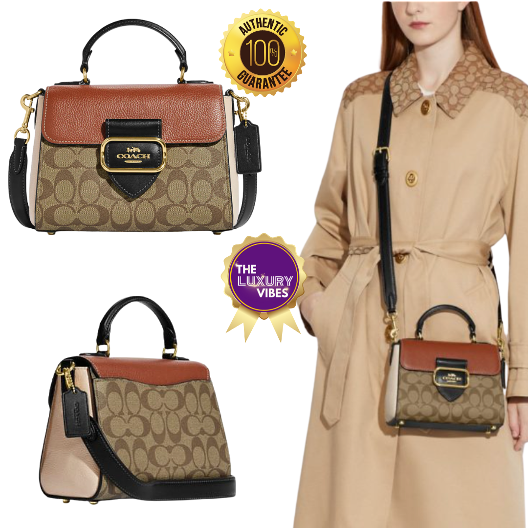 COACH Morgan Top Handle Satchel In Colorblock Signature Canvas in Gold/Khaki Multi CE569