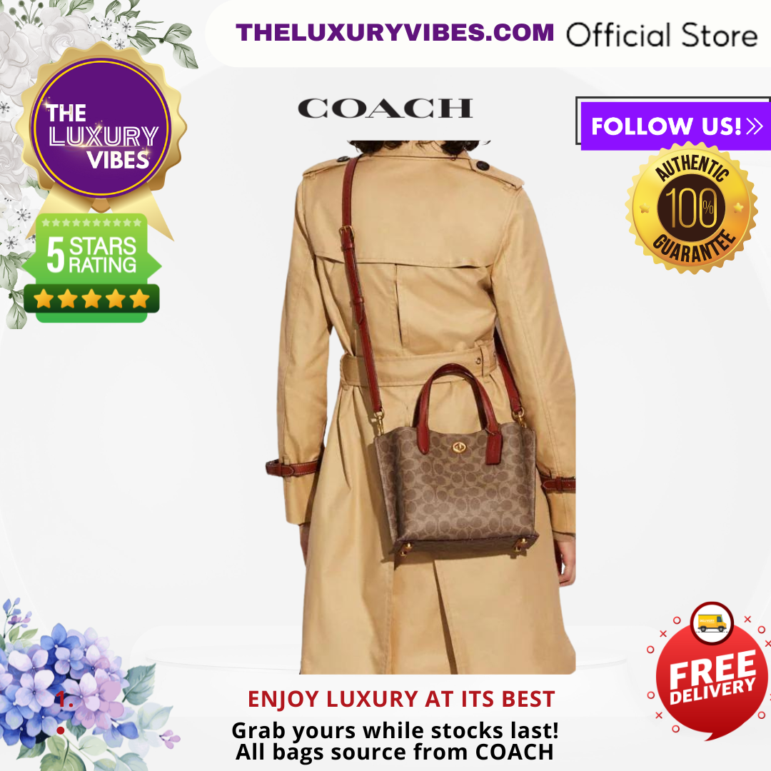 COACH Willow Tote 24 In Signature Canvas Tan Rust C8562