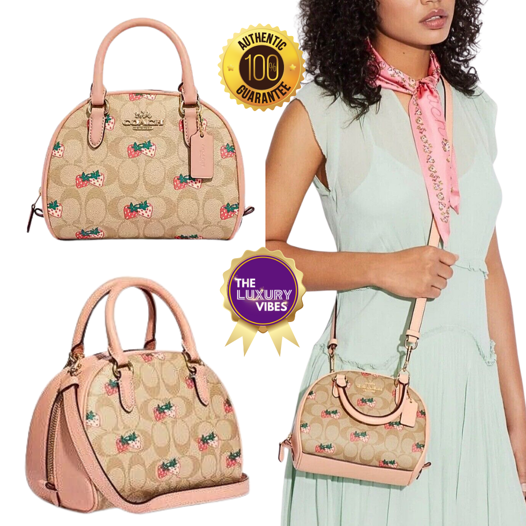 COACH Sydney Satchel in Signature Canvas with Strawberry Print CB596