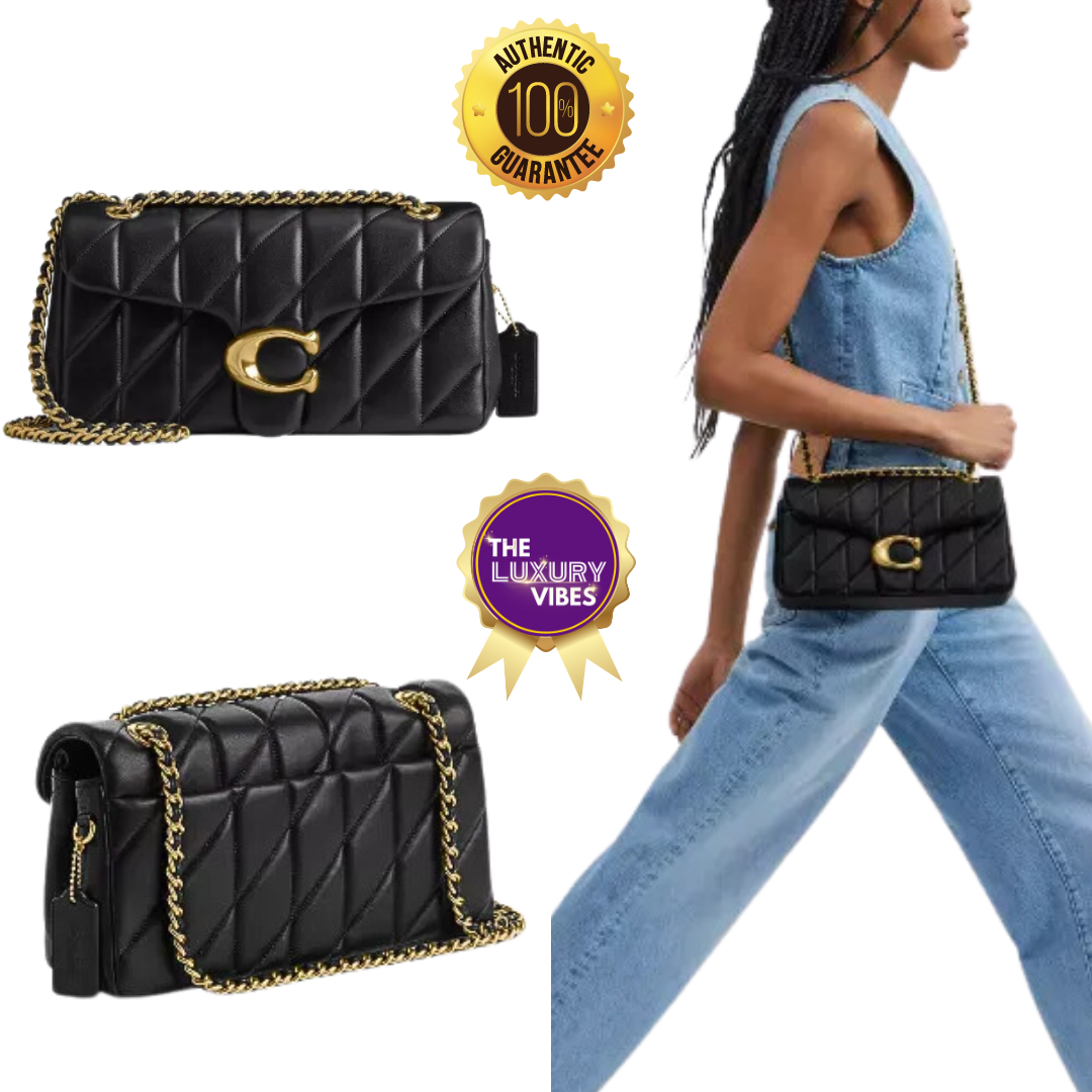 COACH Tabby Shoulder Bag 26 with Quilting in Black and Gold