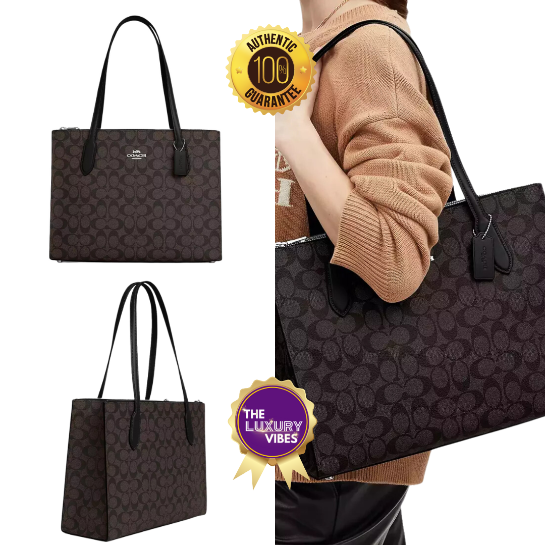 COACH Nina Tote In Signature Canvas Brown Black CL399