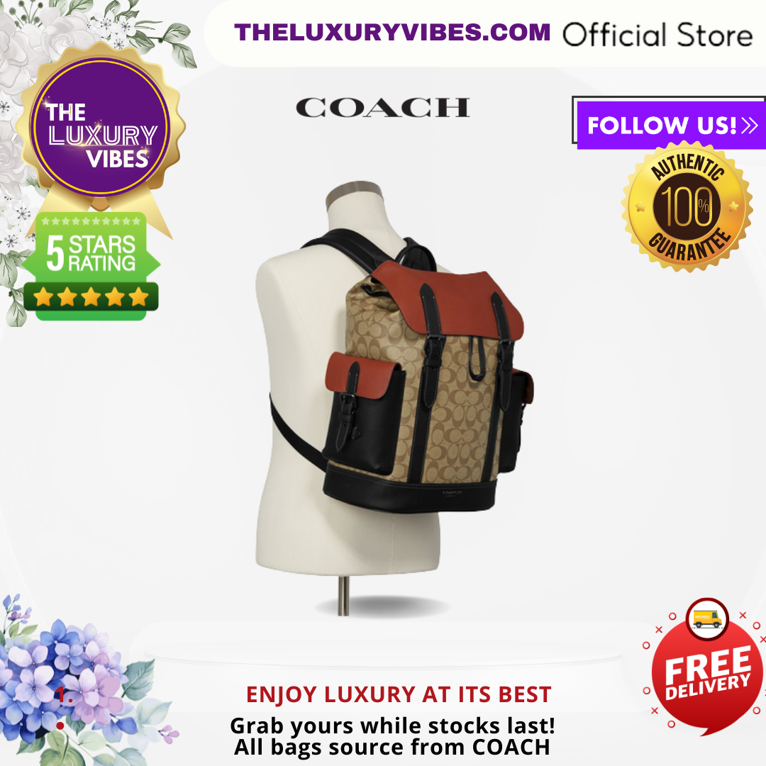 COACH Hudson Backpack In Colorblock Signature Canvas-Gunmetal/Khaki Terracotta Multi