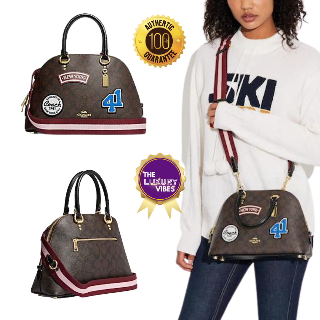 COACH Katy Satchel in Signature Canvas with Ski Patches CE594