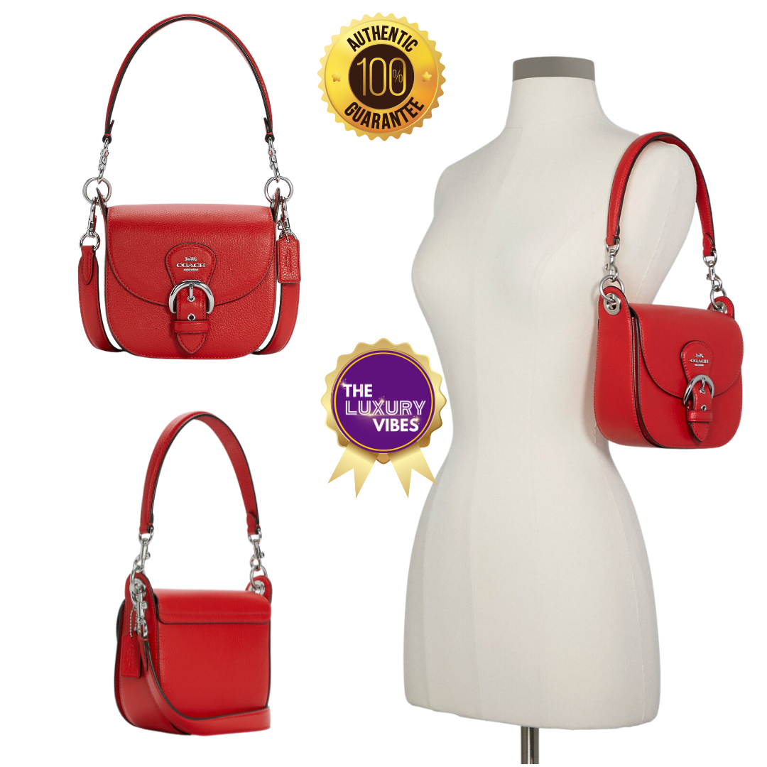 COACH Kleo Shoulder Bag 17-Silver/Bright Poppy(Red)