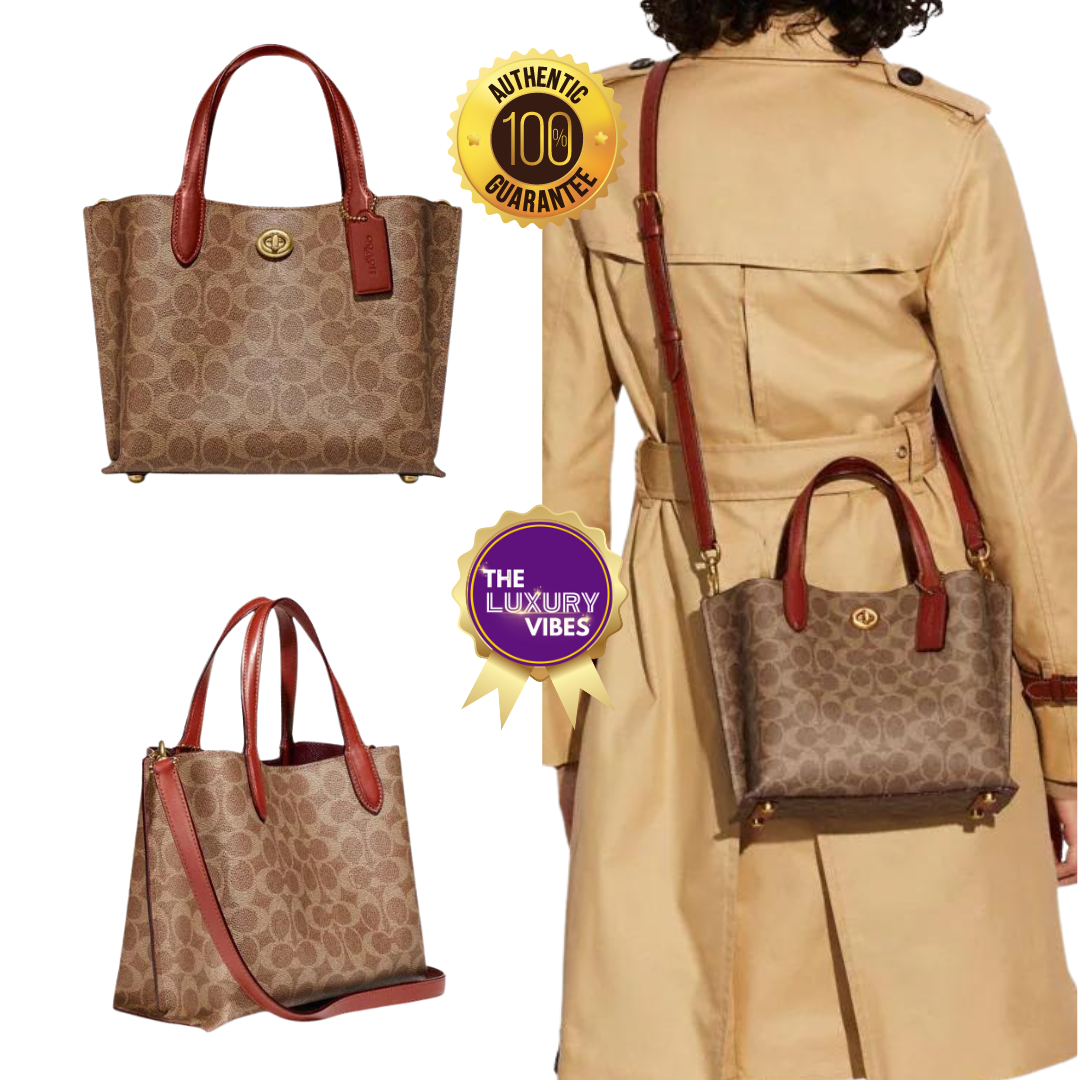 COACH Willow Tote 24 In Signature Canvas Tan Rust C8562