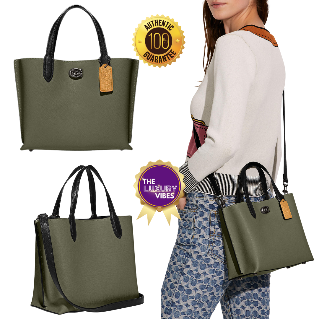 COACH Willow Tote 24 In Colorblock With Signature Canvas Army Green Multi C9092