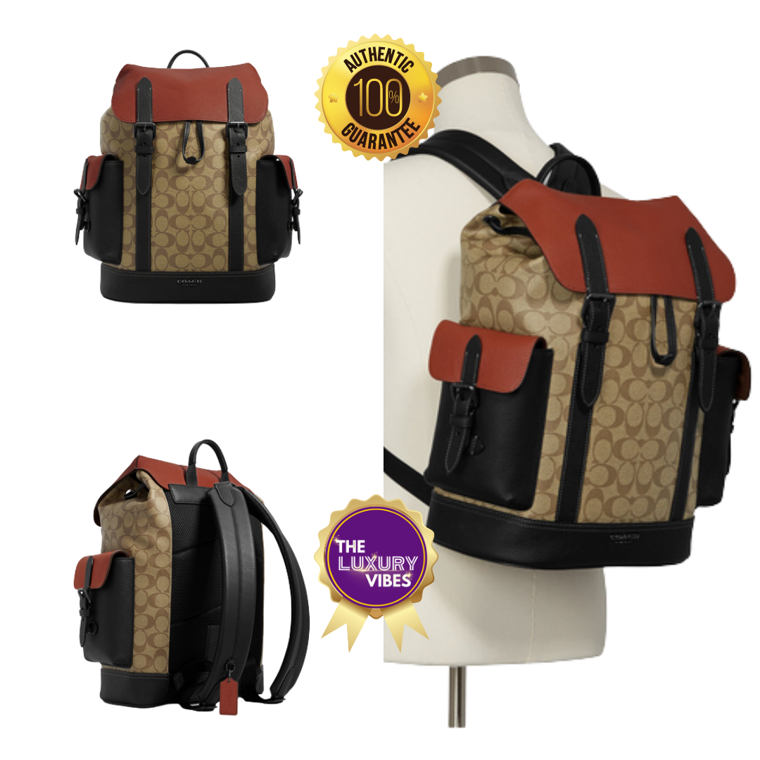 COACH Hudson Backpack In Colorblock Signature Canvas-Gunmetal/Khaki Terracotta Multi